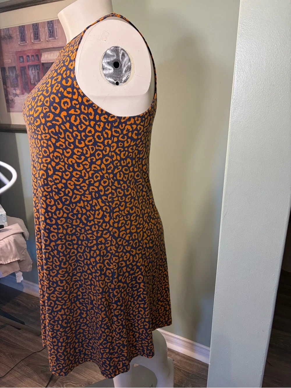 132. Old Navy Women's Sleeveless Orange Leopard Print Dress - Picture 2 of 5